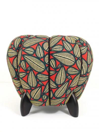 Jindrich Halabala Up to 3 Art Deco Jindrich Halabala Stool Leaf Pattern Pouf Ottoman 1930s