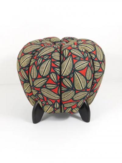 Jindrich Halabala Up to 3 Art Deco Jindrich Halabala Stool Leaf Pattern Pouf Ottoman 1930s