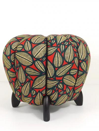 Jindrich Halabala Up to 3 Art Deco Jindrich Halabala Stool Leaf Pattern Pouf Ottoman 1930s