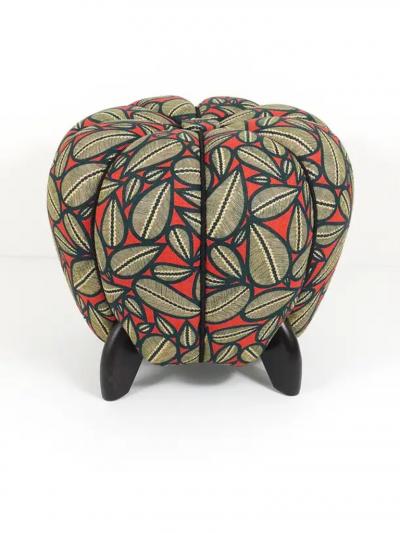 Jindrich Halabala Up to 3 Art Deco Jindrich Halabala Stool Leaf Pattern Pouf Ottoman 1930s