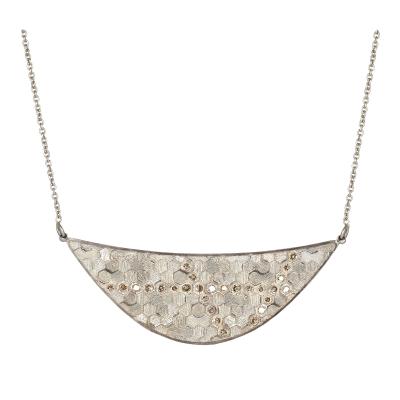 Jo Hayes Ward Champagne Diamond Prismatic White Gold Hex Crescent Necklace Jo Hayes Ward