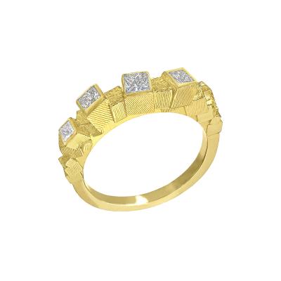 Jo Hayes Ward Princess Cut White Diamond Reflective Gold Chaos Cube Ring Jo Hayes Ward