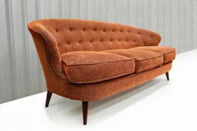 Joaquim Tenreiro 1960s Brazilian Modern Sofa Concha in Hardwood Fabric by Joaquim Tenreiro