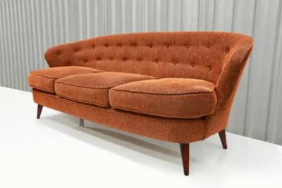Joaquim Tenreiro 1960s Brazilian Modern Sofa Concha in Hardwood Fabric by Joaquim Tenreiro