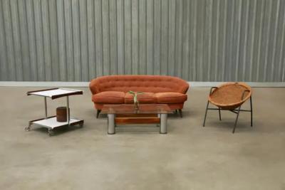 Joaquim Tenreiro 1960s Brazilian Modern Sofa Concha in Hardwood Fabric by Joaquim Tenreiro