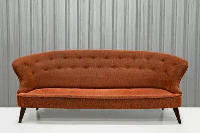 Joaquim Tenreiro 1960s Brazilian Modern Sofa Concha in Hardwood Fabric by Joaquim Tenreiro