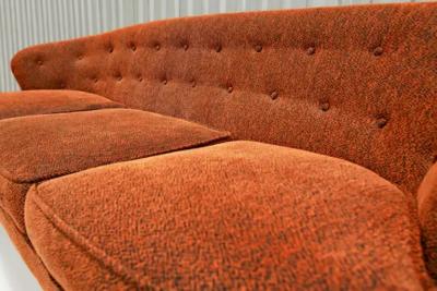 Joaquim Tenreiro 1960s Brazilian Modern Sofa Concha in Hardwood Fabric by Joaquim Tenreiro