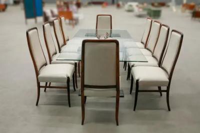 Joaquim Tenreiro Brazilian Modern 10 Chair Set in Hardwood Beige Leather Joaquim Tenreiro 1960s