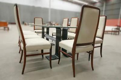 Joaquim Tenreiro Brazilian Modern 10 Chair Set in Hardwood Beige Leather Joaquim Tenreiro 1960s