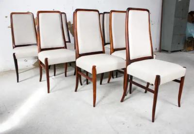 Joaquim Tenreiro Brazilian Modern 10 Chair Set in Hardwood Beige Leather Joaquim Tenreiro 1960s