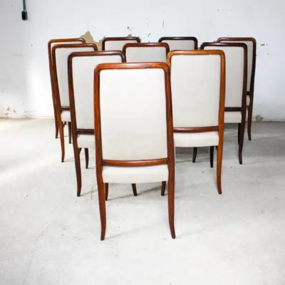Joaquim Tenreiro Brazilian Modern 10 Chair Set in Hardwood Beige Leather Joaquim Tenreiro 1960s
