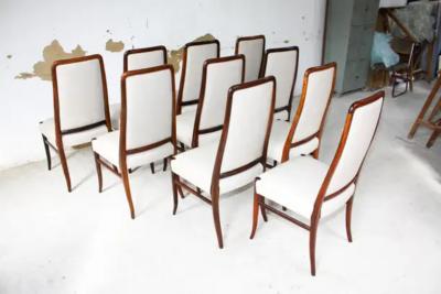 Joaquim Tenreiro Brazilian Modern 10 Chair Set in Hardwood Beige Leather Joaquim Tenreiro 1960s
