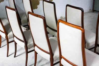 Joaquim Tenreiro Brazilian Modern 10 Chair Set in Hardwood Beige Leather Joaquim Tenreiro 1960s