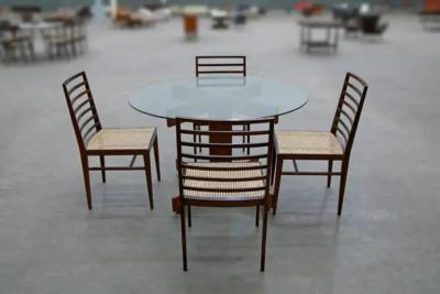 Joaquim Tenreiro Brazilian Modern 4 Chair Set in Hardwood Cane Joaquim Tenreiro Brazil 1950s