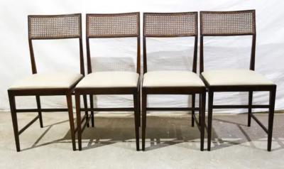 Joaquim Tenreiro Brazilian Modern 4 Chair Set in Hardwood Cane Leather Joaquim Tenreiro 1950s
