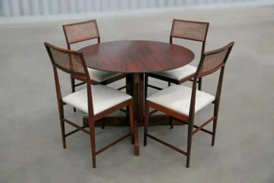 Joaquim Tenreiro Brazilian Modern 4 Chair Set in Hardwood Cane Leather Joaquim Tenreiro 1950s