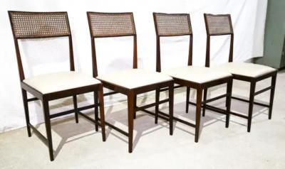Joaquim Tenreiro Brazilian Modern 4 Chair Set in Hardwood Cane Leather Joaquim Tenreiro 1950s