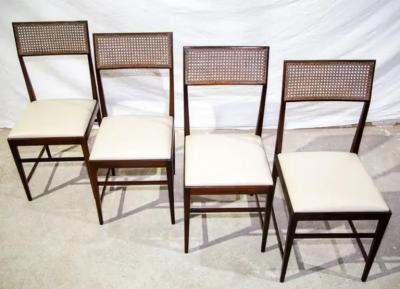 Joaquim Tenreiro Brazilian Modern 4 Chair Set in Hardwood Cane Leather Joaquim Tenreiro 1950s