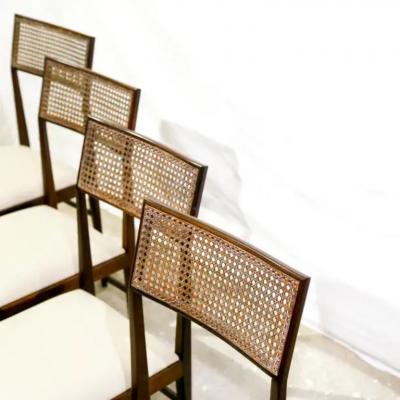 Joaquim Tenreiro Brazilian Modern 4 Chair Set in Hardwood Cane Leather Joaquim Tenreiro 1950s