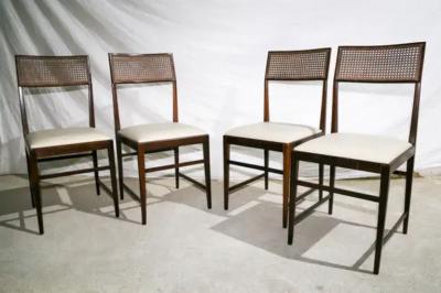 Joaquim Tenreiro Brazilian Modern 4 Chair Set in Hardwood Cane Leather Joaquim Tenreiro 1950s
