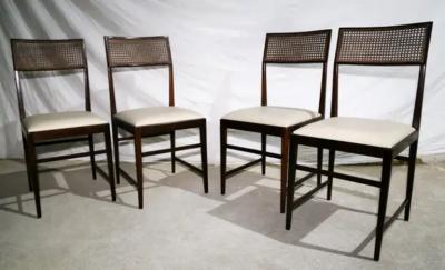 Joaquim Tenreiro Brazilian Modern 4 Chair Set in Hardwood Cane Leather Joaquim Tenreiro 1950s