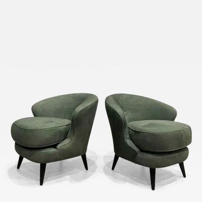 Joaquim Tenreiro Brazilian Modern Pair of Concha Armchairs in Green Suede Joaquim Tenreiro 1960