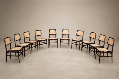 Joaquim Tenreiro Brazilian Modern Set of Ten Chairs in Rosewood Cane Joaquim Tenreiro 1960s