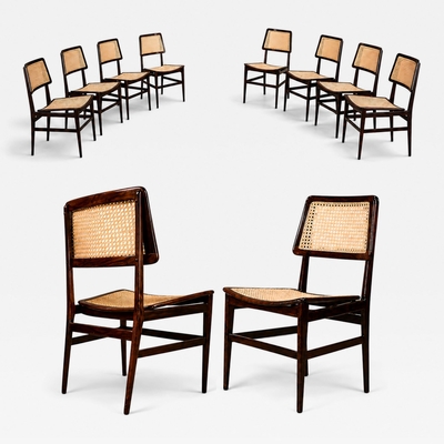Joaquim Tenreiro Brazilian Modern Set of Ten Chairs in Rosewood Cane Joaquim Tenreiro 1960s