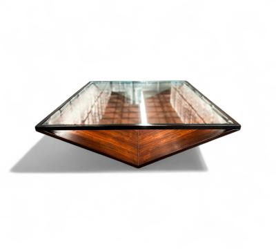 Joaquim Tenreiro Coffee Table in Rosewood Glass Metal Att to Joaquim Tenreiro 1960s