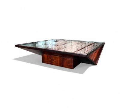 Joaquim Tenreiro Coffee Table in Rosewood Glass Metal Att to Joaquim Tenreiro 1960s