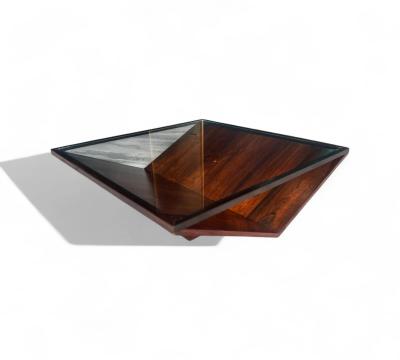 Joaquim Tenreiro Coffee Table in Rosewood Glass Metal Att to Joaquim Tenreiro 1960s