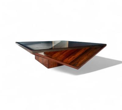 Joaquim Tenreiro Coffee Table in Rosewood Glass Metal Att to Joaquim Tenreiro 1960s