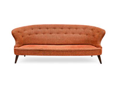 Joaquim Tenreiro Concha Sofa in Hardwood Chenille Joaquim Tenreiro 1960s Lot 333A