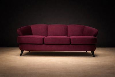 Joaquim Tenreiro Concha Sofa in Plum Mohair Velvet Joaquim Tenreiro Brazil 1960s