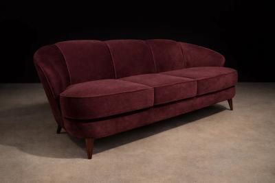 Joaquim Tenreiro Concha Sofa in Plum Mohair Velvet Joaquim Tenreiro Brazil 1960s