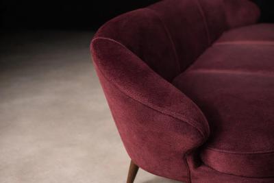 Joaquim Tenreiro Concha Sofa in Plum Mohair Velvet Joaquim Tenreiro Brazil 1960s
