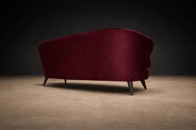 Joaquim Tenreiro Concha Sofa in Plum Mohair Velvet Joaquim Tenreiro Brazil 1960s