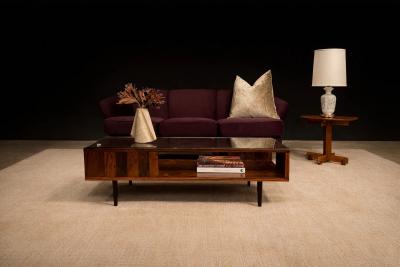Joaquim Tenreiro Concha Sofa in Plum Mohair Velvet Joaquim Tenreiro Brazil 1960s