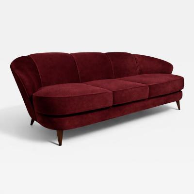 Joaquim Tenreiro Concha Sofa in Plum Mohair Velvet Joaquim Tenreiro Brazil 1960s