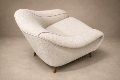 Joaquim Tenreiro Curva Armchair with Tubular Legs in Boucl by Joaquim Tenreiro for Langenbach