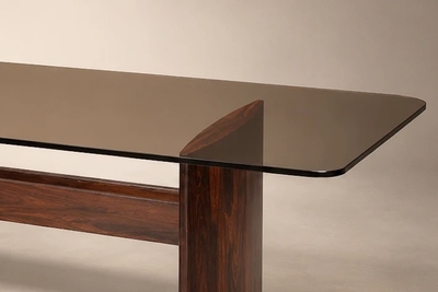 Joaquim Tenreiro Joaquim Tenreiro Dining Table in Rosewood Veneer and Bronze Smoked Glass