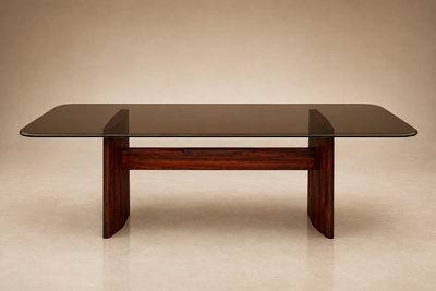 Joaquim Tenreiro Joaquim Tenreiro Dining Table in Rosewood Veneer and Bronze Smoked Glass