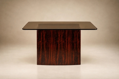 Joaquim Tenreiro Joaquim Tenreiro Dining Table in Rosewood Veneer and Bronze Smoked Glass