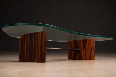 Joaquim Tenreiro Joaquim Tenreiro Rosewood Crystal Coffee Table Organic Form Brazil 1960s