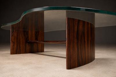 Joaquim Tenreiro Joaquim Tenreiro Rosewood Crystal Coffee Table Organic Form Brazil 1960s