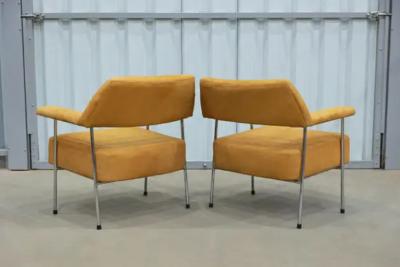 Joaquim Tenreiro Mid Century Modern Armchair Set in Metal and Suede by Joaquim Tenreiro Brazil