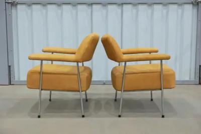 Joaquim Tenreiro Mid Century Modern Armchair Set in Metal and Suede by Joaquim Tenreiro Brazil