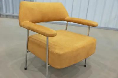 Joaquim Tenreiro Mid Century Modern Armchair Set in Metal and Suede by Joaquim Tenreiro Brazil