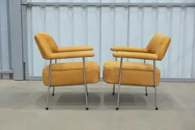 Joaquim Tenreiro Mid Century Modern Armchair Set in Metal and Suede by Joaquim Tenreiro Brazil