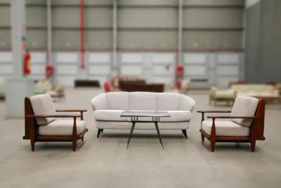 Joaquim Tenreiro Midcentury Modern Sofa in Hardwood Grey Velvet by Joaquim Tenreiro Brazil 1960